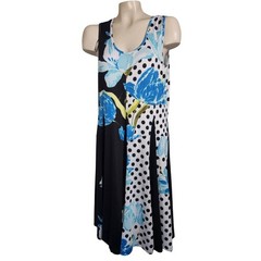 Tango Mango Womens Blue Floral Polka Dot Sleeveless Midi Dress M Mixed Print