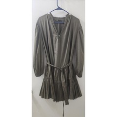 Maje Olive Green Ruffle Tiered Mini Dress Long Sleeve Belted Size 36 US 4 6