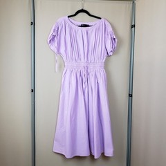 INA Midi Dress Sz M Lavender Cotton Milkmaid Cottage Core Fairy Pockets Lined