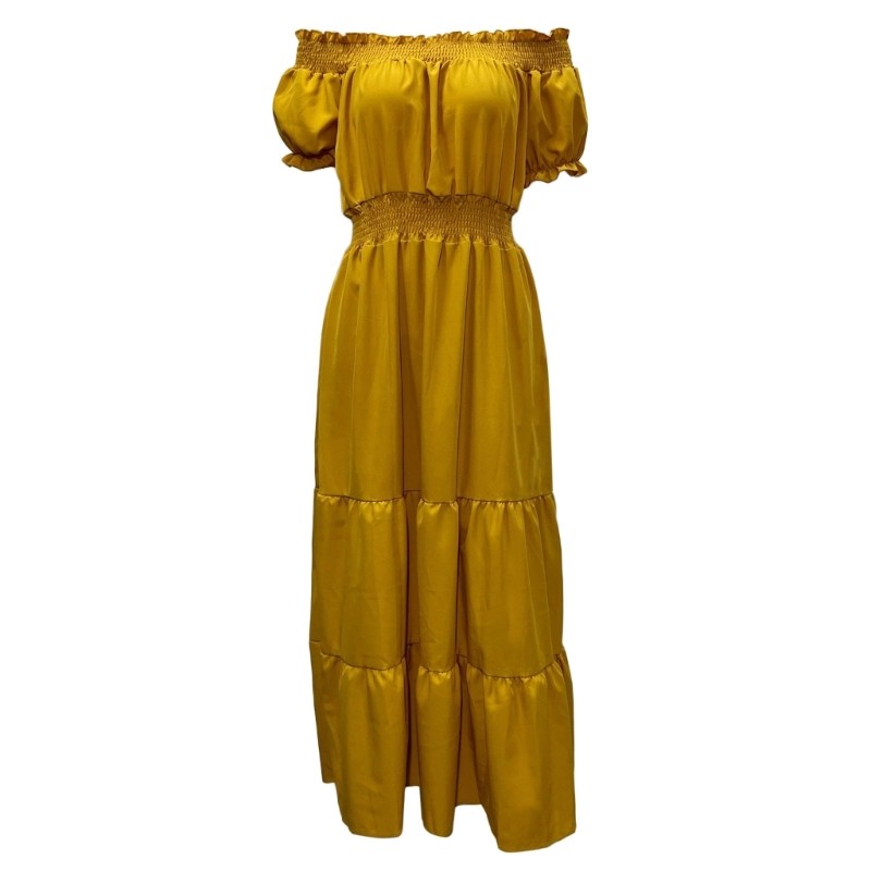 Solid Color Ruffle Long Dress Casual Short Sleeves High Waist Elegant Dress
