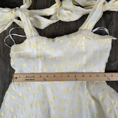 Mable Fit & Flare Mini Dress Sz M Butter Yellow Polka Dot Bow Strap Babydoll