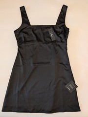Lulus Women’s Black Satin Square Neck Sleeveless Strappy Mini Slip Dress L