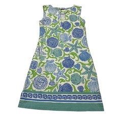 Barbara Gerwit Dress Green Blue Sea Shell Ocean Print Mini Size S Vacation Beach
