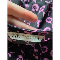 ZARA | Floral Print Button Down Midi Dress Black Pink Purple Puff Sleeve | XL