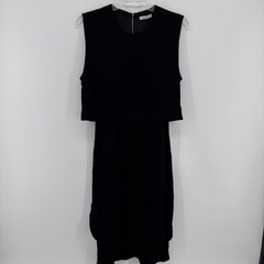 Helmut Lang Layered Midi Dress Womens 2 Black Sleeveless Zip Back Tulip Hem