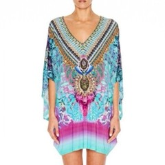 Camilla Tides Of Aurora Jersey Kaftan Dress One Size Blue Purple Pink