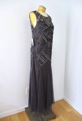 NWT Pisarro Nights blue beaded chiffon tulle retro 20s sheath dress gown 10