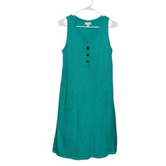 J. Jill Teal V-Neck Sleeveless Button Detail Midi Dress Pockets S