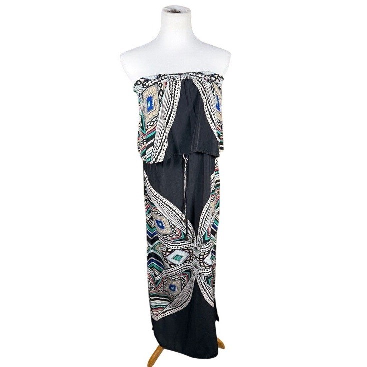 Mossimo Womens Small Strapless Popover Maxi Dress Black Geometric Tribal Print