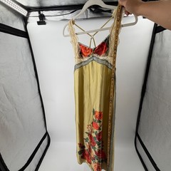 Intimately Free People Rose Floral Lace Trim Slip Dress Chartreuse Yellow XS