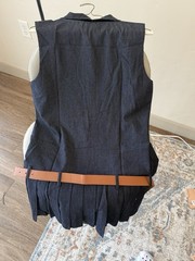 Miu Miu Sleeveless Pleated Denim Collared Dress Zipper Front Dark Blue Size M