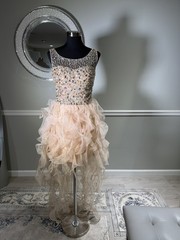 Colors Dress Rhinestone Ruffle Mini Dress Blush Champagne Size 8