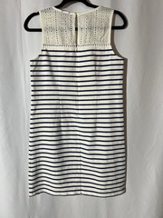 J Crew Women Shift Dress Cream Navy Stripe Lace Bodice Nautical Beach Wedding XS