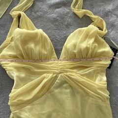 Ignite Evenings Yellow Halter Formal Gown Dress Size 12 Open Back Maxi Prom
