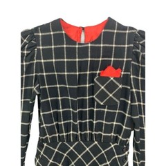 11/12 Prince David 1980s Business Wear Black White Winter Dress Red Pocket Squar