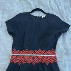 Jonathan Simkhai Black/Red Lace Trim Fit & Flare Round Neck Dress Sz 6