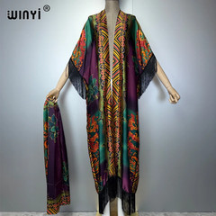 Boho Kimono Dress for Muslim Women Beachwear Tassel Detail Cardigan Style Holid
