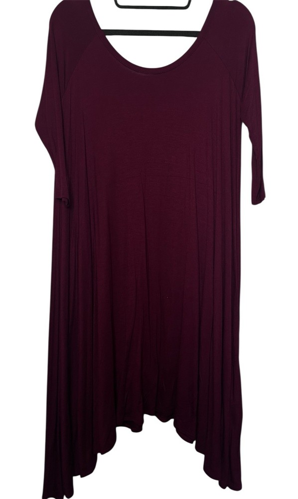Aiden Y Women’s Small Maroon 3/4 Sleeve Sharkbite Hem Round Neck Dress NWT