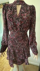Parker XS High Neck Keyhole Long Sleeve A-Line Geometric Short Dress Ruffle