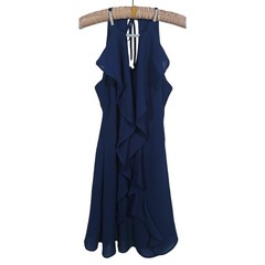 Venus Rhinestone Ruffle Cocktail Dress Size 6 Navy Blue Nautical Resort Party