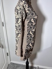 Zara Black beige Patterned fitted ruched Midi sweater Dress Size Medium Large
