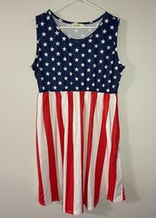 NEW Spadehill Womens July 4th American Flag Sleeveless Dress Size XL W/Pockets