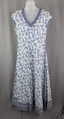Bella Tu Women&rsquo;s White Blue Floral Print 100% Cotton Beaded Sleeveless Dress S