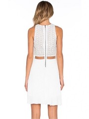 Bailey 44 Facade Dress | Ivory White Laser Cut Pleated Dress | Medium