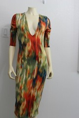 Fashion Nova Women Dress X-Large Multicolor Orange Green V-Neck