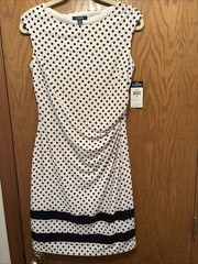 Chaps Ralph Lauren Women&rsquo;s Ruched Shift Dress Size M Polka-Dot White & Black