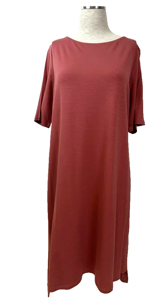 NWT Eileen Fisher Petite PL Fine Tencel Jersey Hi-Low Dress Chutney Pink