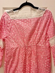 LILLY PULITZER – PATCH PRINT BAMBOO PINK COTTON TUNIC DRESS – SZ M