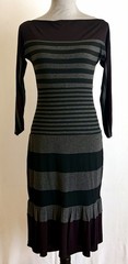 Bailey 44 Anthropologie Black/Gray Stripe Boat Neck/Off Shoulder Sz M Curvy!