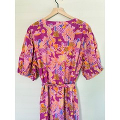 Roller Rabbit Pink Whimsical Forest Animal Print Midi Dress Short Sleeve XL