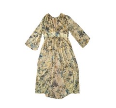 Women’s Yellow & Blue Sheer Floral Kimono Maxi Dress x Kori America (Size Large)