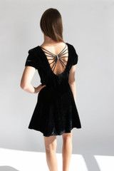Vtg RHAPSODY Black Velvet Dress 6 Whimsigoth Gothic Grunge 90s Strappy Rhineston