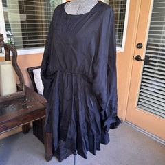Zara Black Batwing Sleeve Mini Dress Cinched Waist Medium Dolman Baby Doll Airy