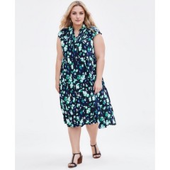 Style & Co Tiered Midi Ruffle Dress Womens 0X Green Floral Boho Cottagecore Boho