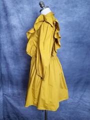 ZARA Mustard Yellow Voluminous Ruffled Poplin Mini Shirt Dress Boho Chic Size S