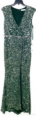MAC DUGGAL 5489 Forest Green Sequin Beaded High Slit Ruched Maxi Gown Dress 12