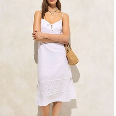 J Crew NWT $178 Eyelet Midi Dress in Linen-Cotton Blend | Sz S