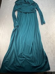 Mother Bee Maternity Maxi Dress Large Green Long Sleeve Cowl Neck Modest