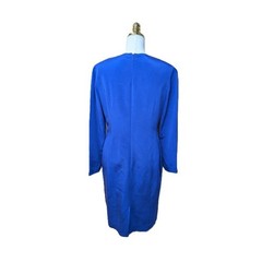 Vintage YL by Yair Bright Blue 100% Silk Dress w/ gold button accents Women sz 8