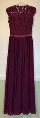 Miusol Burgundy Floral Lace Maxi Dress Round Neck Cap Sleeve Long Size S