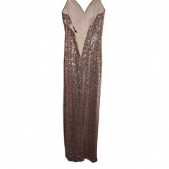 B Darlin Copper Sequin Spaghetti Strap Formal Gown Slit 5/6 Prom *Sm Flaw.