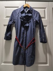 lauren jeans company Blue/White Striped Ruffle 3/4 Sleeve Shirt Dress/Tunic M