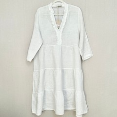 White Linen Tiered Midi Dress Made In Italy Roll Tab Sleeve Large