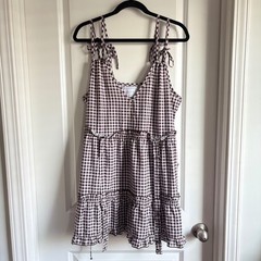 NWT BAIIA Viv Multi-Way Tier Mini Babydoll Dress Convertible Brown Gingham Sz: M