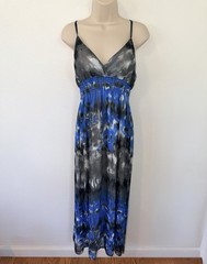 She&rsquo;s Cool Women’s Large Blue Gray Abstract Tie Dye Maxi Dress Spaghetti Strap