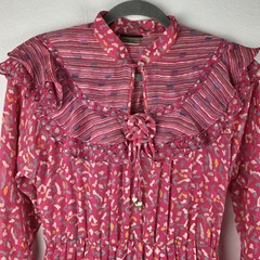 VTG Diane Freis Pink Boho Prairie Dress Ruffle Tiered Sheer Georgette M/L Dainty